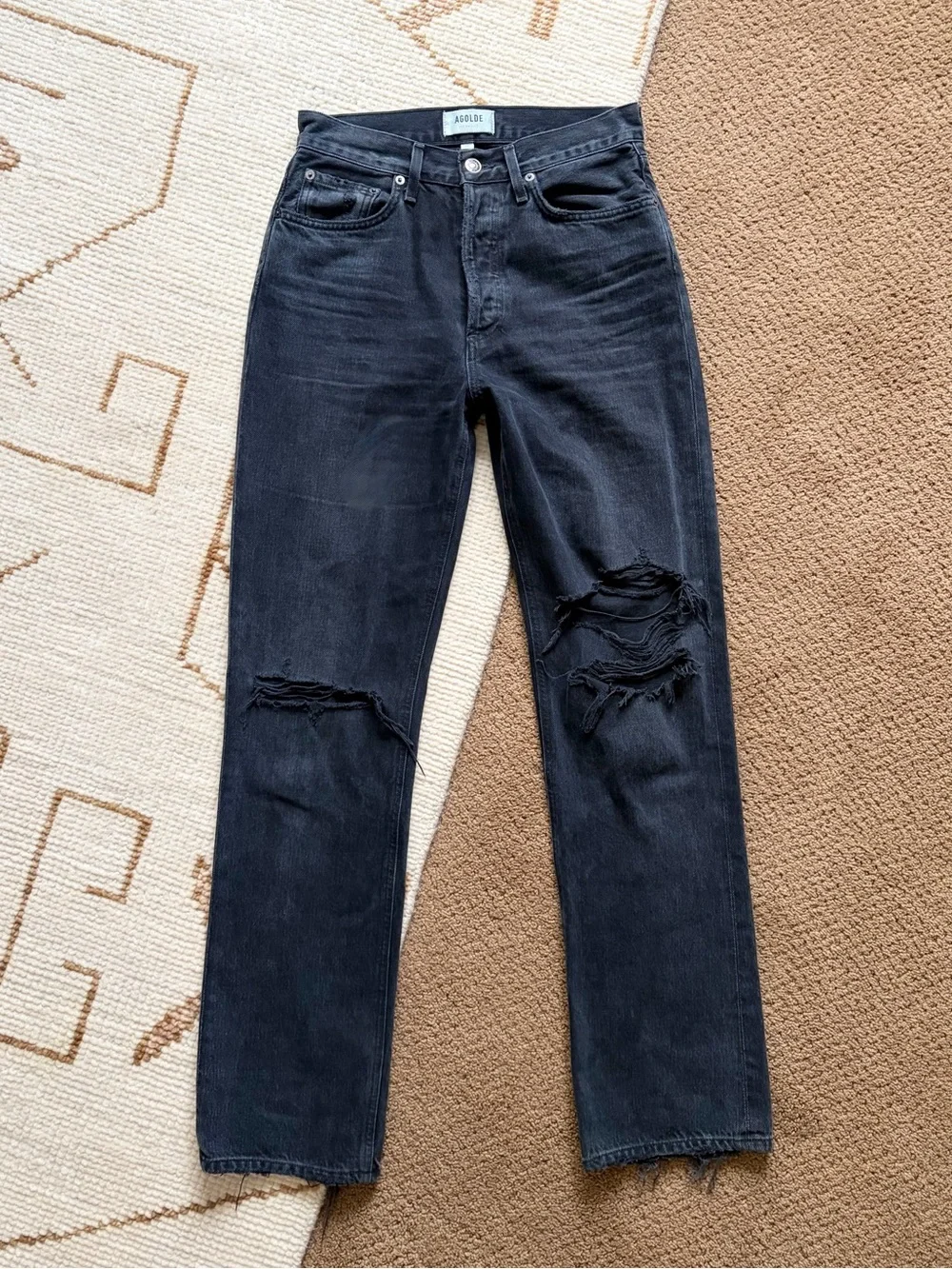 AGOLDE Lana Straight Jeans Disorder Distressed Black 25